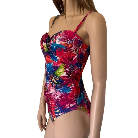 George One Piece Swimsuit Embedded Padded Bra Ruching Cross Over Cups Tiki - Picture 8 of 15